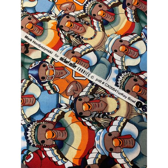 VINTAGE HTF Michael Miller Cotton Turkey Bowl Fabric BTHY OOP Thanksgiving RARE - Picture 2 of 2